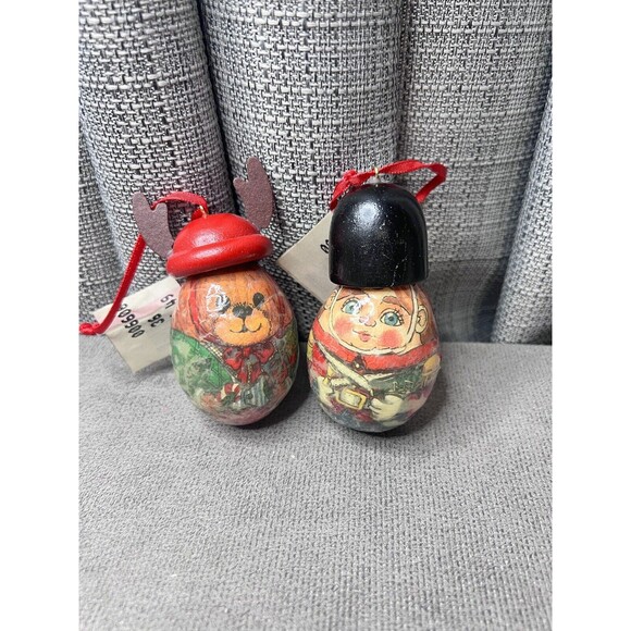 VTG Christmas Ornament 1991 Nutcracker Reindeer Soldier Egg Shaped Lot Signed - Picture 2 of 12